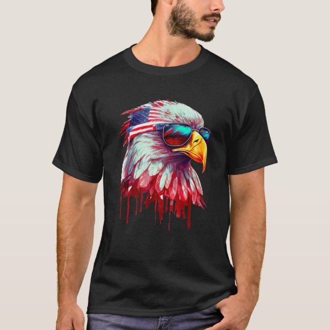 Camiseta 4th Of July Patriotic Bald Eagle Cool Sunglasses (Anverso)
