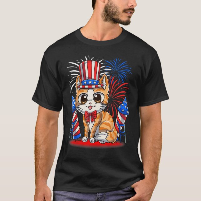 Camiseta 4th of July Patriotic Cat  American Flag Meowica C (Anverso)