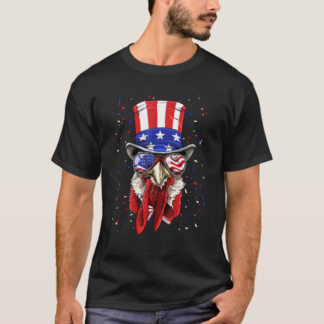 Camiseta 4th of July Patriotic Chicken Wearing USA American (Anverso)