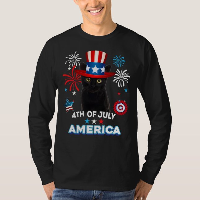 Camiseta 4th Of July Patriotic Day Black Cat Independence D (Anverso)