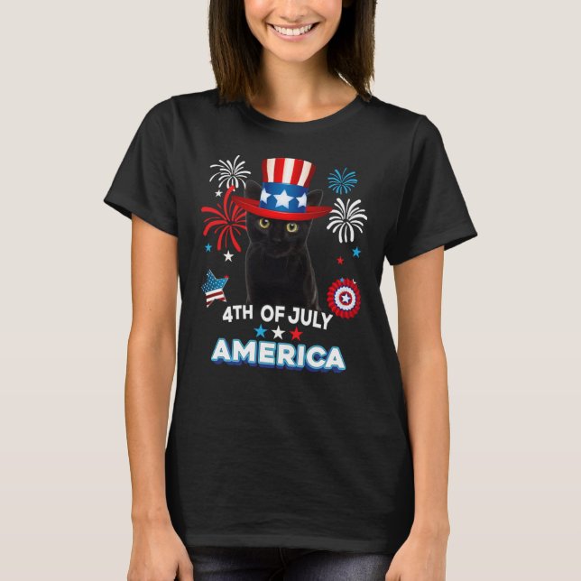 Camiseta 4th Of July Patriotic Day Black Cat Independence D (Anverso)