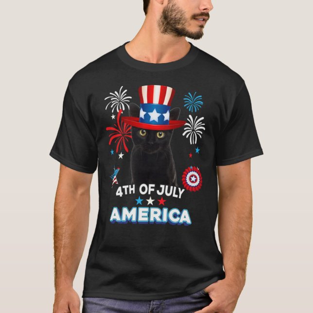 Camiseta 4th Of July Patriotic Day Black Cat Independence D (Anverso)