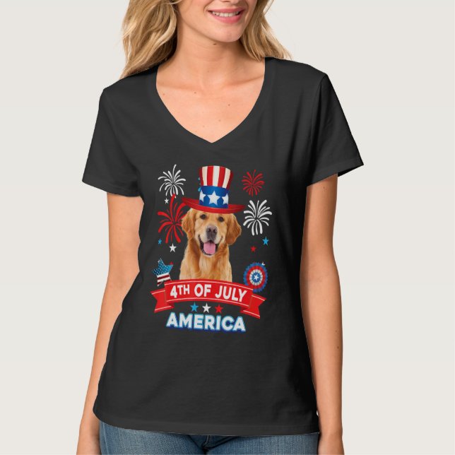Camiseta 4th Of July Patriotic Day Golden Retriever Dog Ind (Anverso)