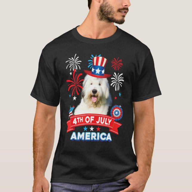 Camiseta 4th Of July Patriotic Day Old English Sheepdog Dog (Anverso)