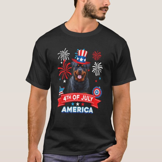 Camiseta 4th Of July Patriotic Day Rottweiler Dog Independe (Anverso)