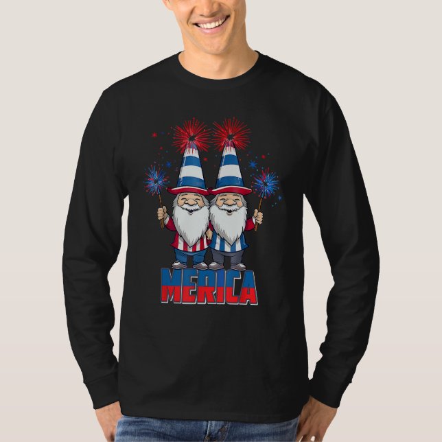 Camiseta 4th of July Patriotic Gnomes for Dwarf  Men Women (Anverso)