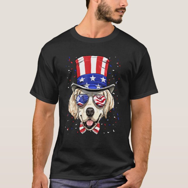 Camiseta 4th of July Patriotic Golden Retriever USA America (Anverso)