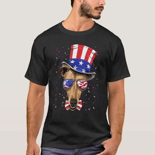 Camiseta 4th of July Patriotic Greyhound USA American Flag  (Anverso)