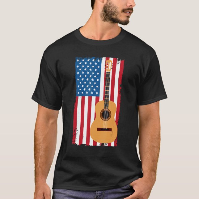 Camiseta 4th Of July Patriotic Guitarist American Flag Guit (Anverso)