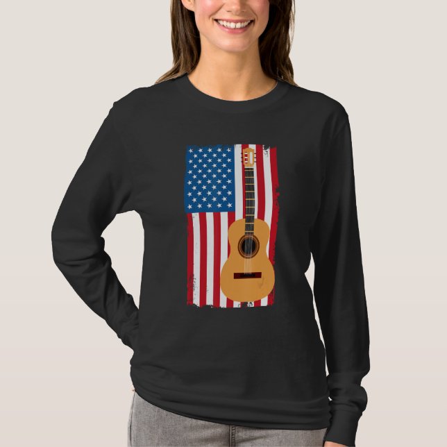 Camiseta 4th Of July Patriotic Guitarist American Flag Guit (Anverso)