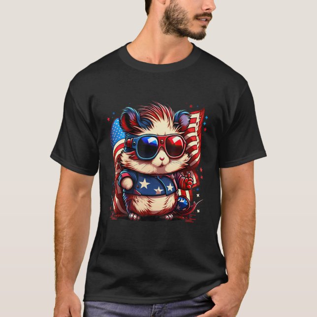 Camiseta 4th of July Patriotic Hamster US Flag (Anverso)