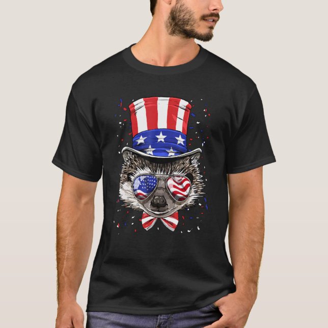 Camiseta 4th of July Patriotic Hedgehog Wearing USA Flag Su (Anverso)