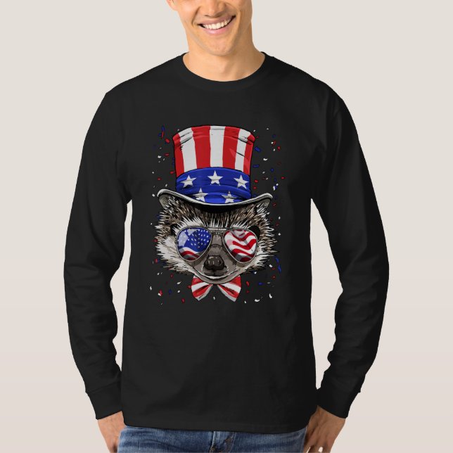 Camiseta 4th of July Patriotic Hedgehog Wearing USA Flag Su (Anverso)