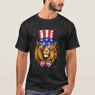Camiseta 4th of July Patriotic Lion USA Flag Independence L