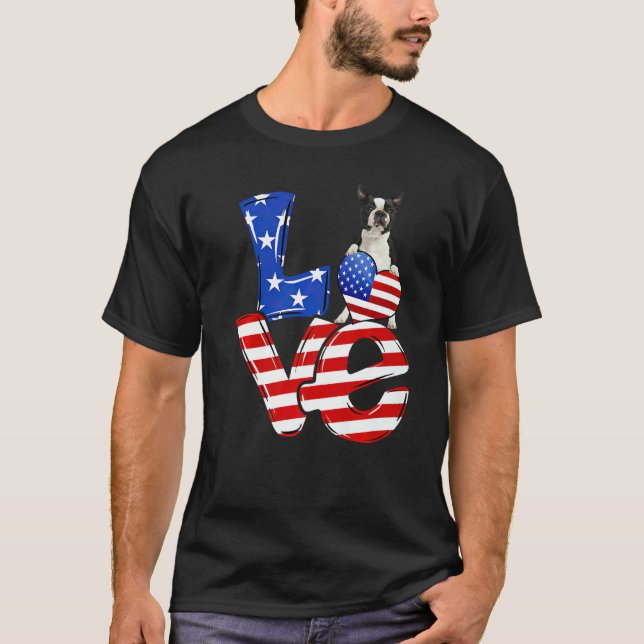 Camiseta 4th Of July Patriotic Love Boston Terrier American (Anverso)