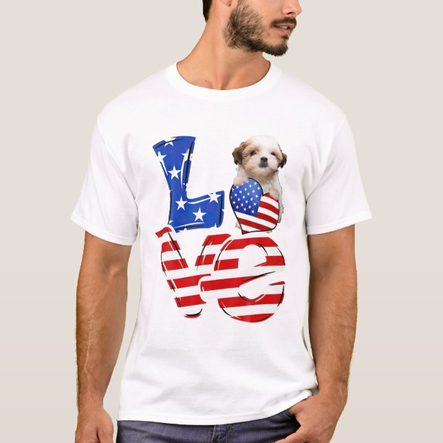 Camiseta 4Th Of July Patriotic LOVE Teddy Bear Dog American (Anverso)