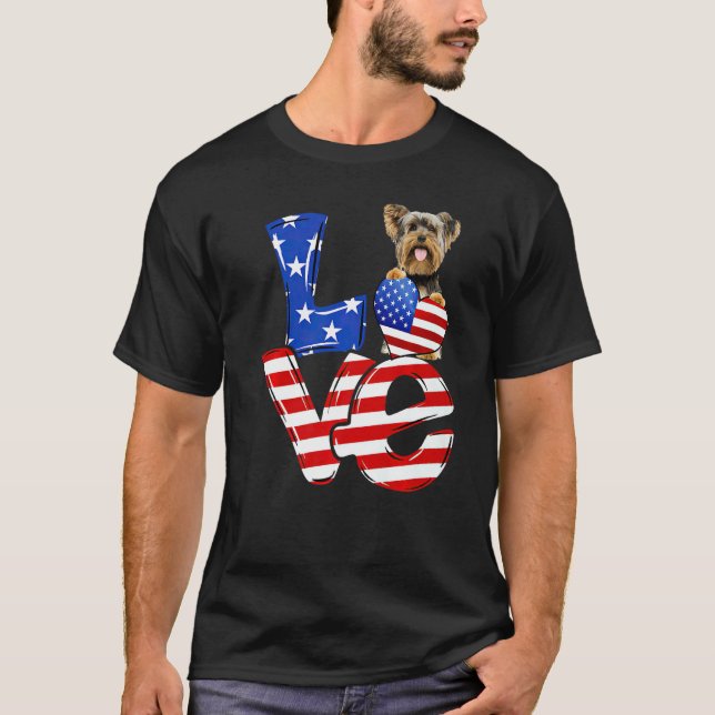 Camiseta 4th Of July Patriotic Love Yorkshire Terrier Ameri (Anverso)