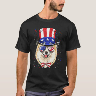Camiseta 4th of July Patriotic Pomeranian Merica USA Flag D