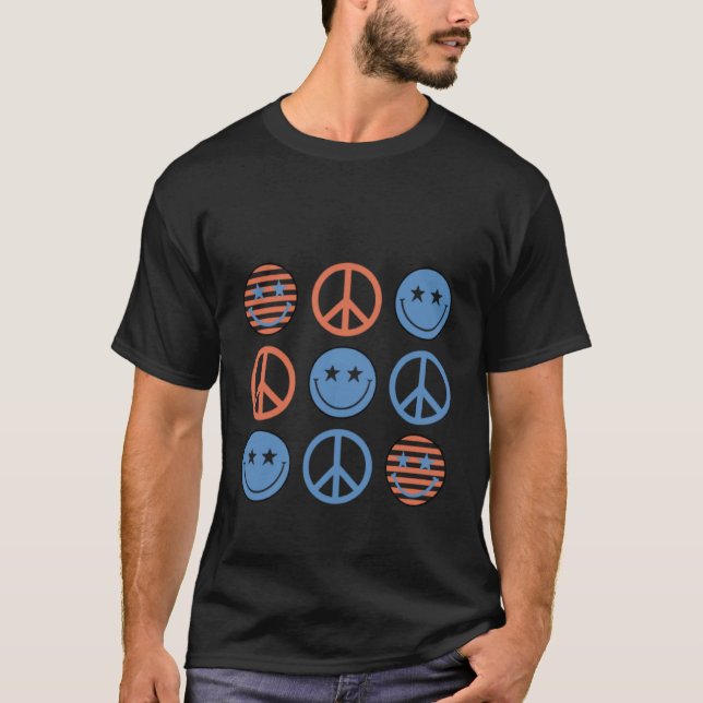Camiseta 4th Of July Peace Sign Happy Face Patriotic (Anverso)