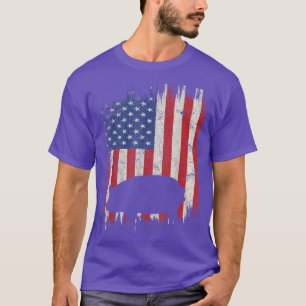 Camiseta 4th Of July Pig American Flag Famer Patriotic Farm