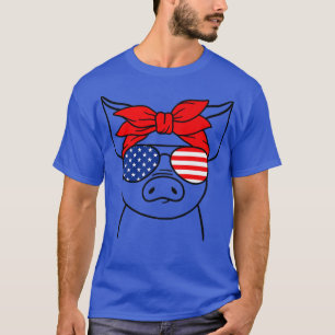 Camiseta 4th of July Pig Shirt Women Bandana USA Flag Sungl