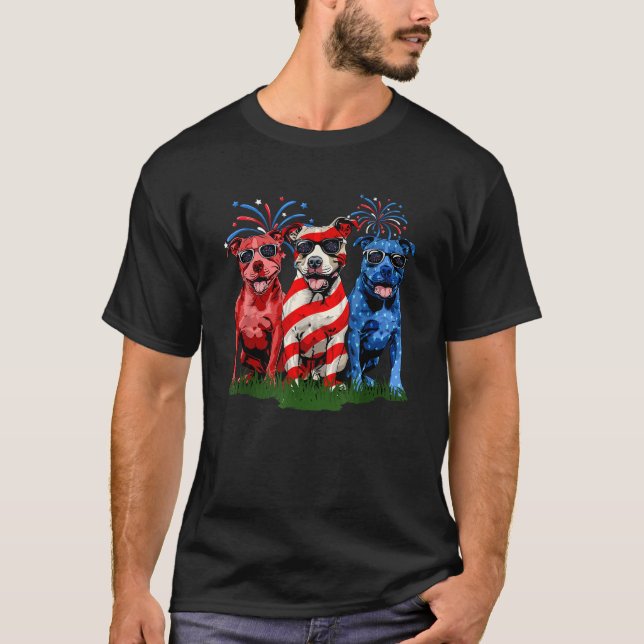 Camiseta 4th Of July Pitbull Patriotic American Flag Red Wh (Anverso)