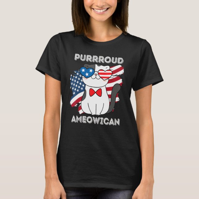 Camiseta 4th Of July Proud Patriotic Cat Usa Flag (Anverso)