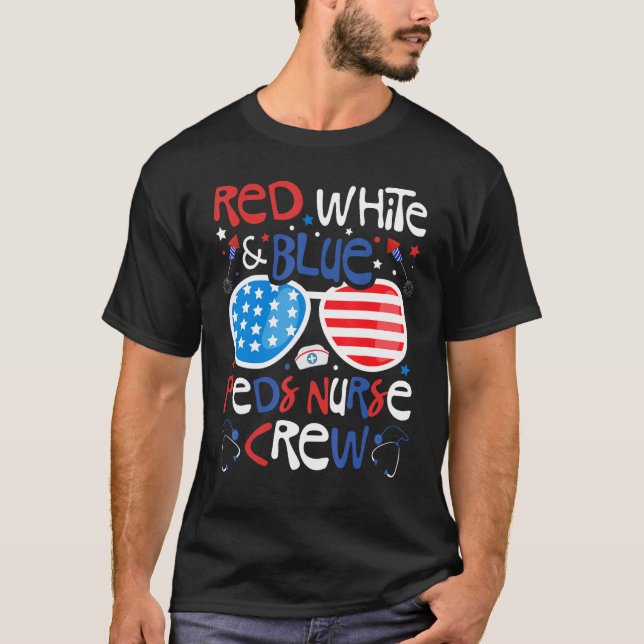 Camiseta 4th of July Red White & Blue PEDS Nurse Crew Patri (Anverso)