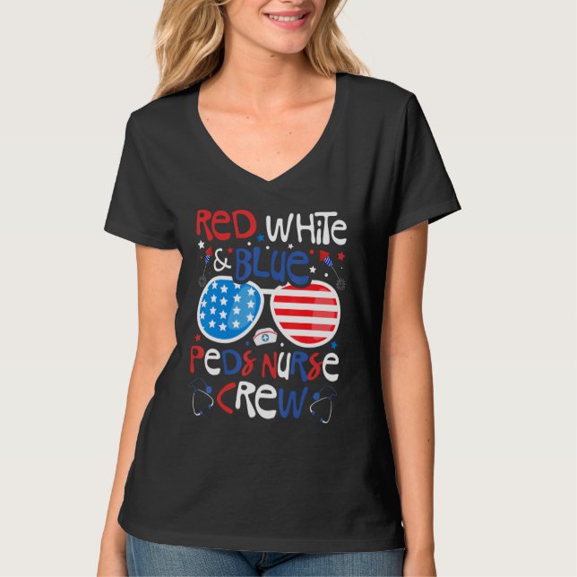 Camiseta 4th of July Red White & Blue PEDS Nurse Crew Patri (Anverso)