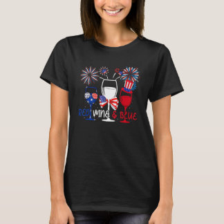 Camiseta 4th Of July Red White Blue Wine Glasses Fireworks 