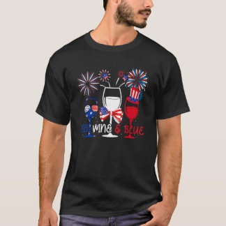 Camiseta 4th Of July Red White Blue Wine Glasses Fireworks 