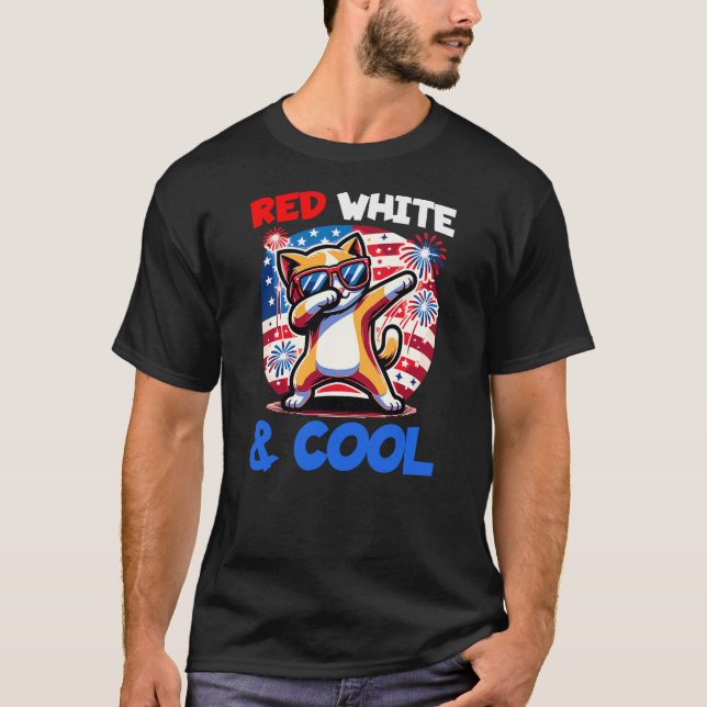 Camiseta 4th of July Red White & Cool Dabbing Kitty Cat Fun (Anverso)