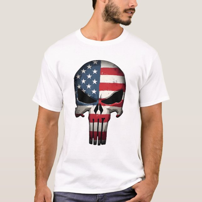 Camiseta 4th Of July Shirt For Women Men American Flag Skul (Anverso)