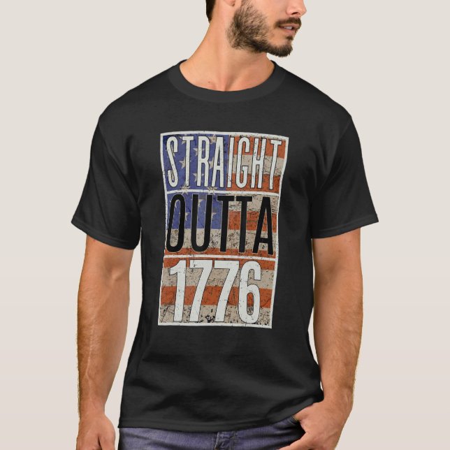 Camiseta 4th of July Straight Outta 1776 US Flag  America (Anverso)
