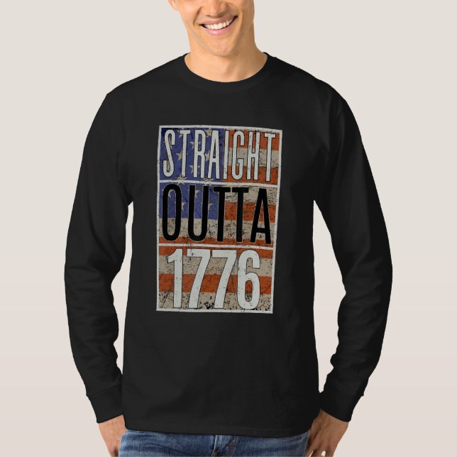 Camiseta 4th of July Straight Outta 1776 US Flag  America (Anverso)