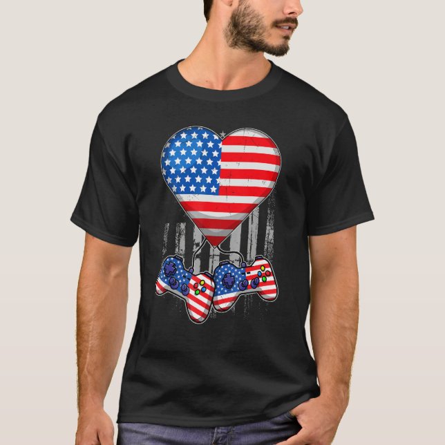 Camiseta 4th Of July T Shirt Video Game Gamer Kids Boys Men (Anverso)