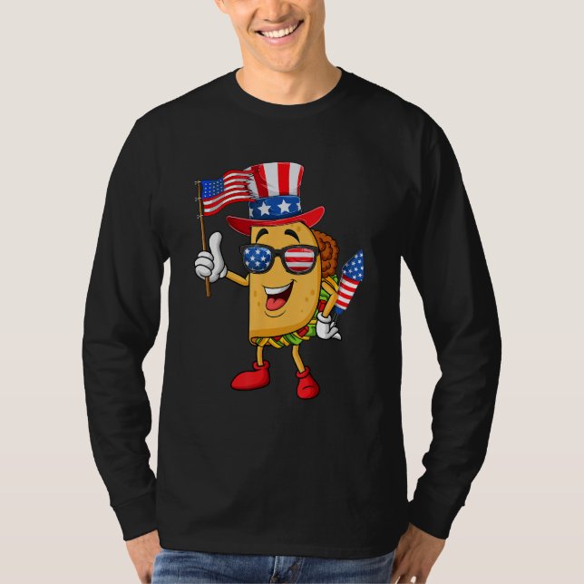 Camiseta 4th Of July Taco Sunglasses American Flag Firework (Anverso)