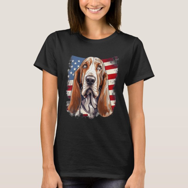 Camiseta 4th Of July US Flag Basset Hound Dog (Anverso)