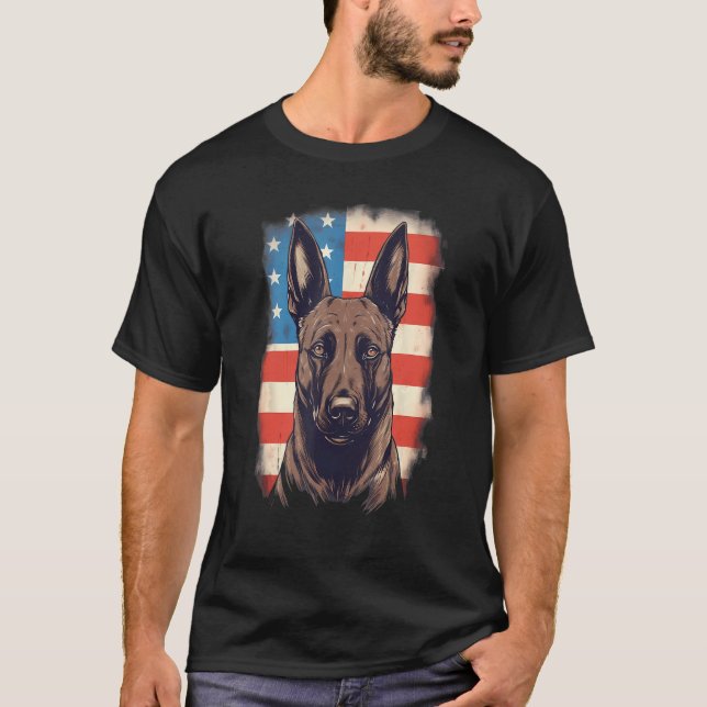 Camiseta 4th Of July US Flag Belgian Malinois Dog (Anverso)