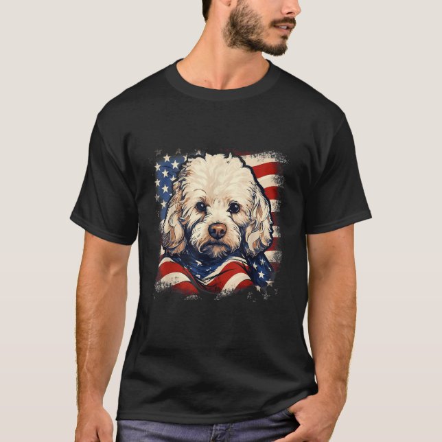 Camiseta 4th Of July US Flag Bichon Frise Dog  (Anverso)