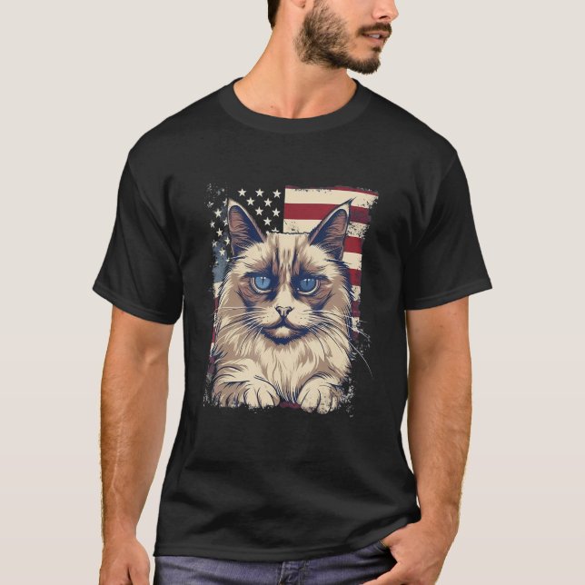 Camiseta 4th Of July US Flag Birman Cat (Anverso)