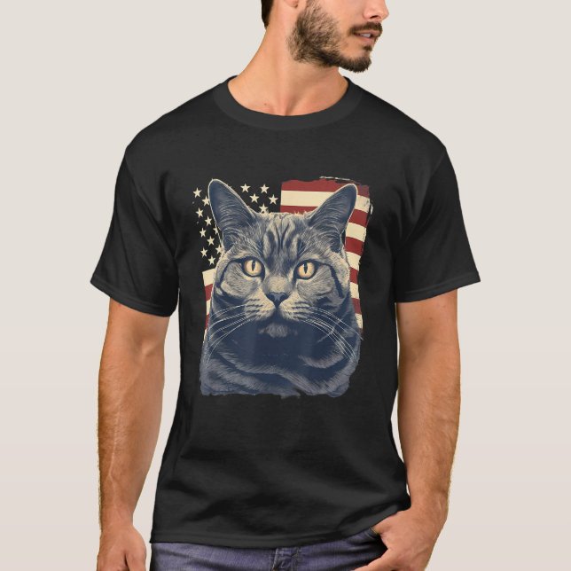 Camiseta 4th Of July US Flag Chartreux Cat (Anverso)