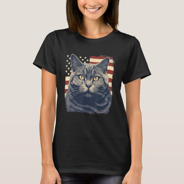 Camiseta 4th Of July US Flag Chartreux Cat (Anverso)