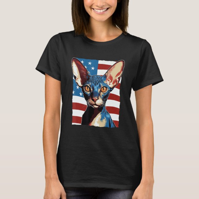 Camiseta 4th Of July US Flag Cornish Rex Cat 1 (Anverso)