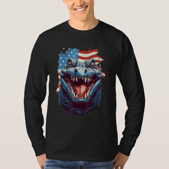 Camiseta 4th Of July US Flag Crocodile (Anverso)