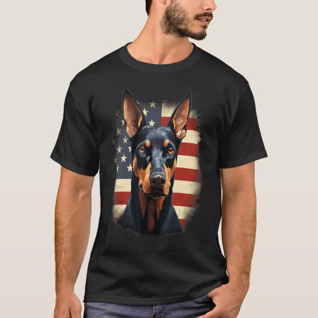 Camiseta 4th Of July US Flag Doberman Pinscher Dog (Anverso)