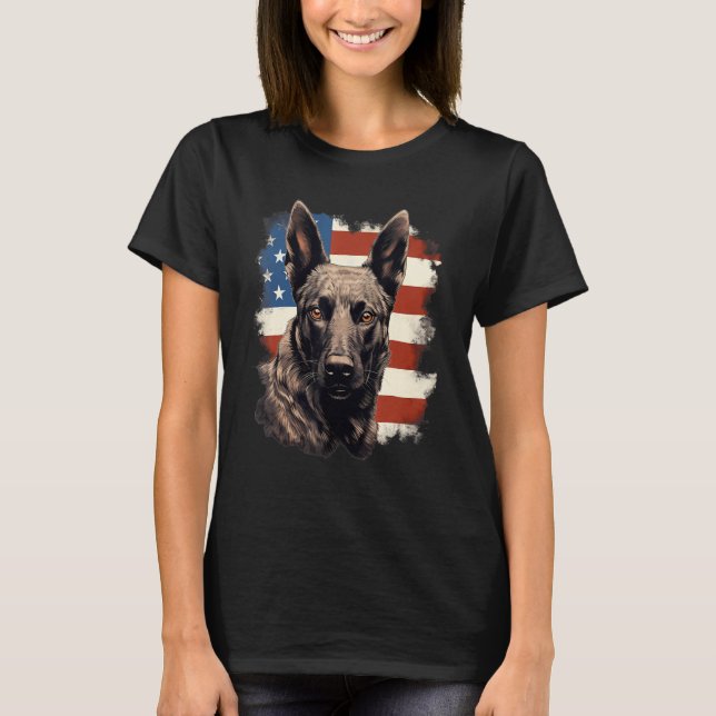 Camiseta 4th Of July US Flag Dutch Shepherd Dog 1 (Anverso)