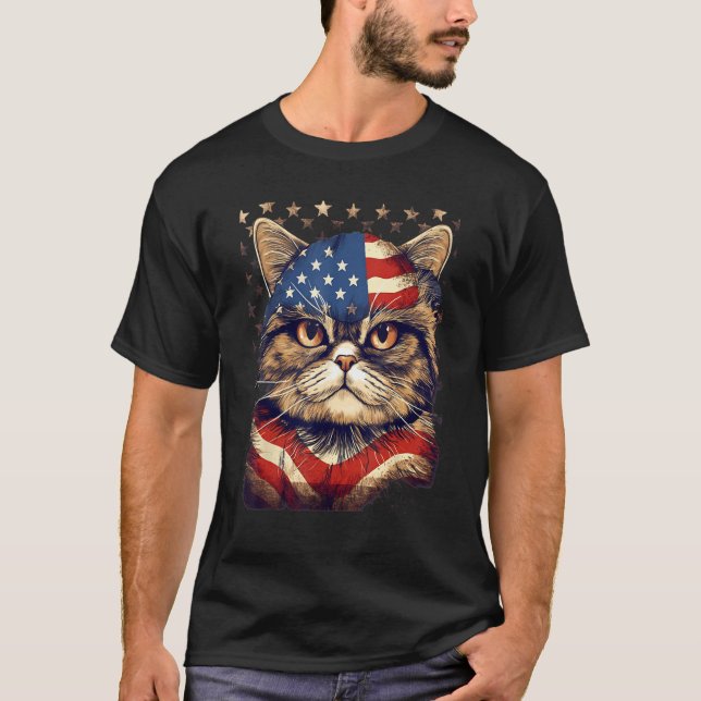 Camiseta 4th Of July US Flag Exotic Shorthair Cat (Anverso)
