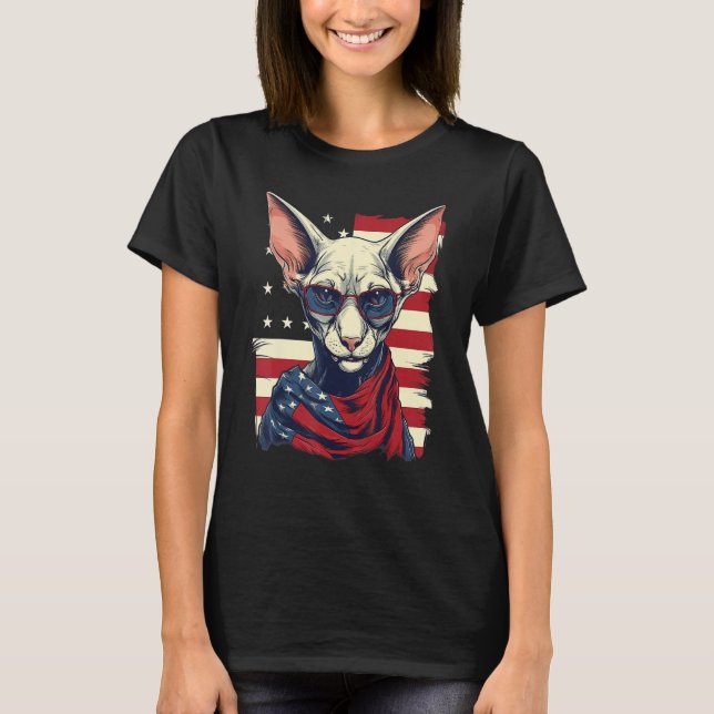 Camiseta 4th Of July US Flag Hairless Sphinx Cat (Anverso)