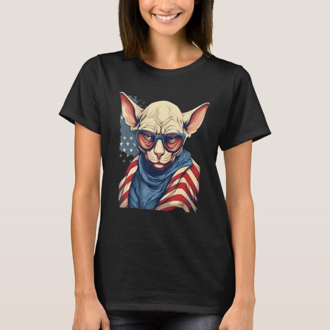 Camiseta 4th Of July US Flag Hairless Sphinx Cat 1 (Anverso)